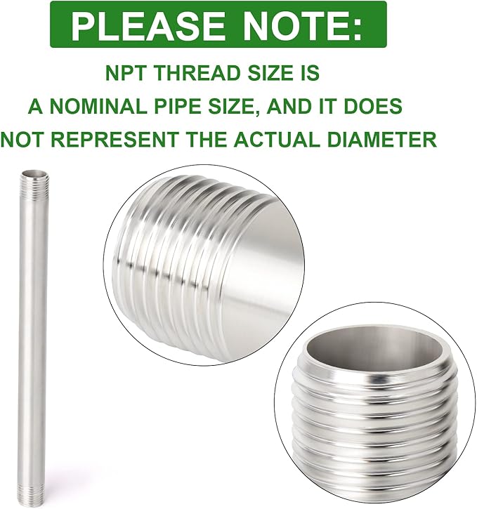 TAISHER 2Pcs Stainless Steel Pipe Fittings, 1/4" NPT x 1/4" NPT Male Threaded, 12" Length Nipple Cast Pipe