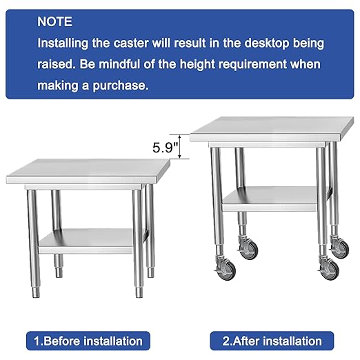 MySit 5 Inches Prep Table Wheels Set of 4, Expanding Stem Casters with Side Brake Fit 7/8", 1", 1-1/8", 1-1/4", 1-3/8"ID Tube Pipe Legs for Stainless Steel Kitchen Cart, Wire Shelving Racks