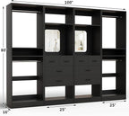 Unikito 100” Closet System with Drawers, 8.3FT Wood Closet Organizer with Hanging Rods and Mirror Design, Reversible Large Walk in Wardrobe Garment Rack with Shelves, Sturdy Closet Tower, Black