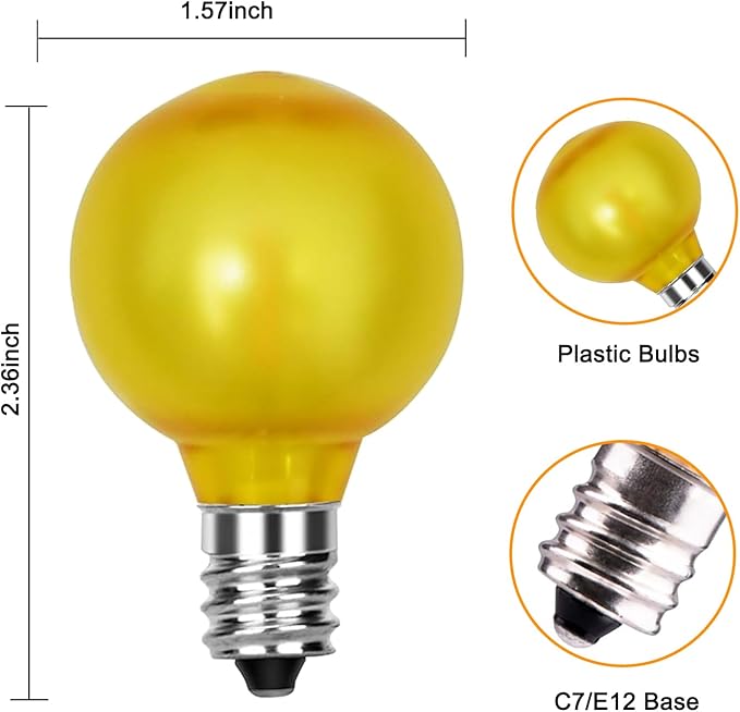 25 Pack G40 Frosted Multi-Color LED Replacement Bulbs, Shatterproof LED Globe Light Bulbs for Indoor Outdoor Christmas String Lights, 0.6W Energy Saving String Light Bulbs, E12/C7 Candelabra Base