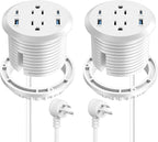 3 inch Desktop Power Grommet USB C,65W Fast Charging Station,Furniture Recessed Power Strip,2 Outlets,4 USB Ports,Flush-Mount for Desktop, Workspace Essential Desk Outlet,2 Pack (White)