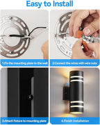 KIZON Dusk to Dawn Outdoor Lighting 2 Pack, Modern Outdoor Wall Light Black Exterior Lighting Fixtures Wall Mount with Bulbs Included, Cylinder Outdoor Sconce Lights for House Porch, ETL Listed