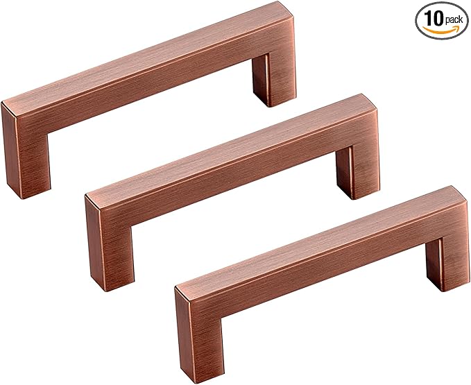 10 Pack 5 Inch Hole Center Antique Copper Stainless Steel Square Cabinet Pulls Cabinet Handles Drawer Handles Cupboard Handles