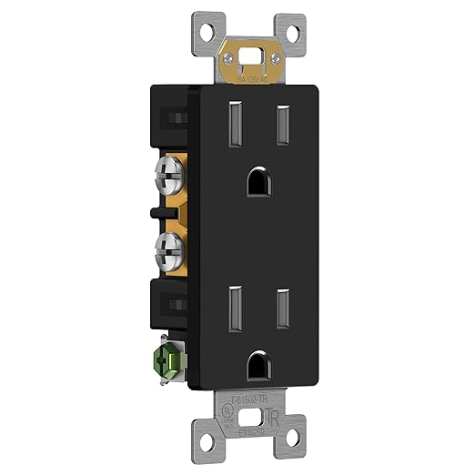 ENERLITES 20 Pack Black Decorator Receptacle, Standard Electrical Wall Outlet, 15A 125V, Self-Grounding, 2-Pole, 3-Wire, 5-15R, UL Listed, 61502-TR-BK, Tamper Resistant