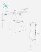 SONGMICS Clothes Drying Rack, with Sock Clips, Metal Laundry Rack, Foldable, Space-Saving, Free-Standing Airer, with 2 Height-Adjustable Gullwings, Indoor Outdoor Use, White and Green ULLR052C01
