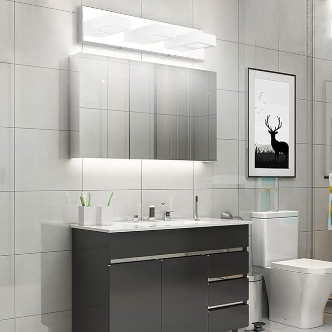 Ralbay Modern LED Vanity Light 3 Light Acrylic Stainless Steel for Bathroom Vanity Lighting Fixtures Cool White 6000K