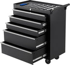 Garvee Rolling Tool Chest, 5 Drawers Tool Storage Cabinet, Toolbox with Wheels, Portable Tool Cabinet Organizer with Locking System & Drawer Liners, Tool Storage Cart for Garage, Workshop, Black