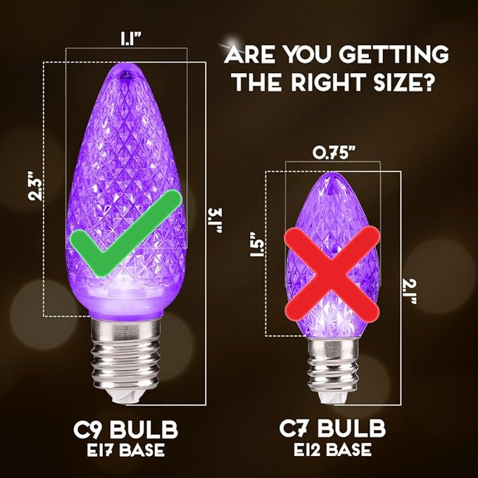 HLO Lighting Set of 500 Purple C9 Faceted LED Christmas Light Bulbs for Indoor & Outdoor Use | Durable Replacement Bulbs