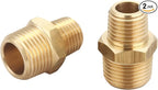 3/8 Inch NPT Male x 1/4 Inch NPT Male Solid Brass Reducing Hex Nipples, Brass Pipe Adapter Fittings Reducing Nipples Connector, 0.625" OD × 0.5" OD, (2 Piece)