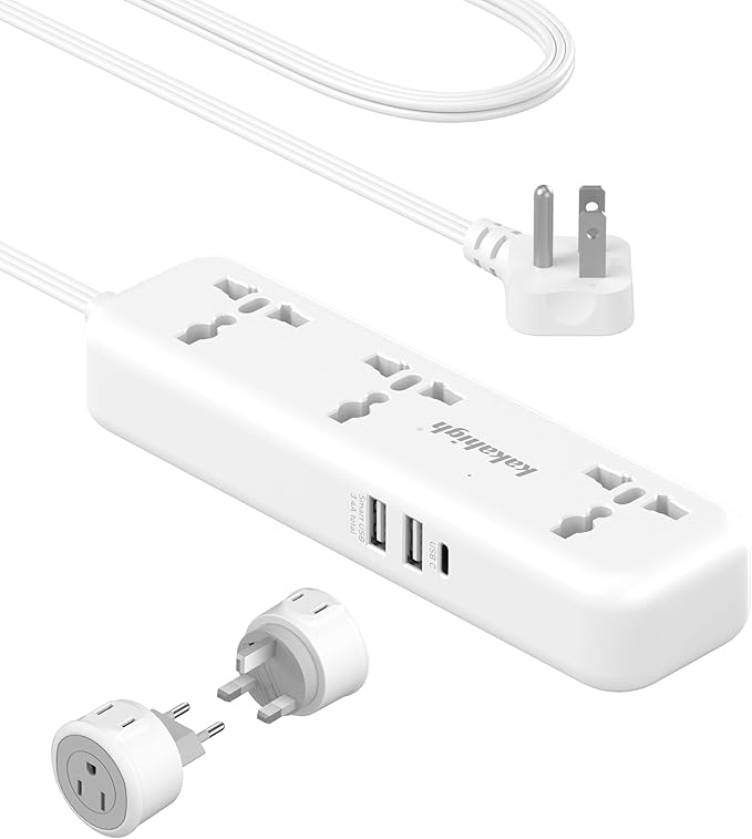 European Travel Plug Adapter Kit with USB Ports, Universal Extension Cord 5 FT, USA to European, UK Plug Adapter for Travel & Life, Accepts Type A/B/C/D/E/F/G/H/I/J/K/L/N/O Plugs, White