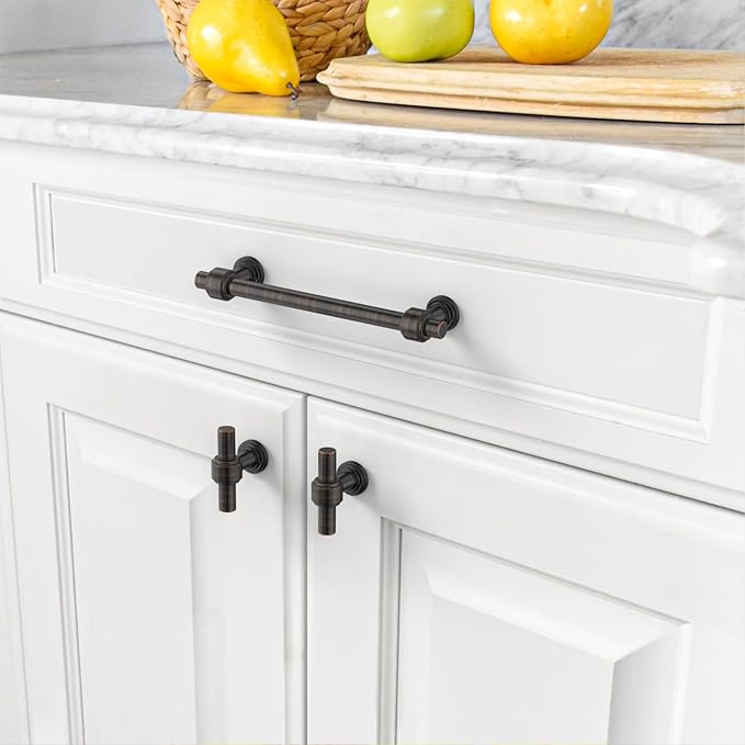 Amerdeco 10 Pack Oil Rubbed Bronze Cabinet Pulls 5 Inch(128mm) Hole Center Drawer Pulls Cabinet Hardware Kitchen Cabinet Handles for Bathroom ZH0069