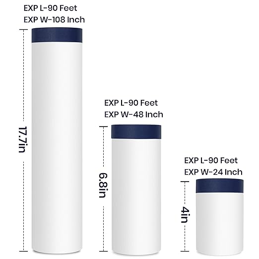 ADHES Painters Plastic with Tape, Painters Tape with Plastic Attached, Pre Taped Masking Film Tape and Drape for Automotive Painting Covering, 90 feet, 3 Sizes