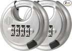HOX Combination Lock, 4 Digit Disc Padlock with 3/8 Inch Hardened Steel Shackle, 2-3/4 Inch Wide Body, Keyless Heavy Duty Combo Lock for Hasp Latch, Sheds, Fences, Storage Locker (2 Pack)