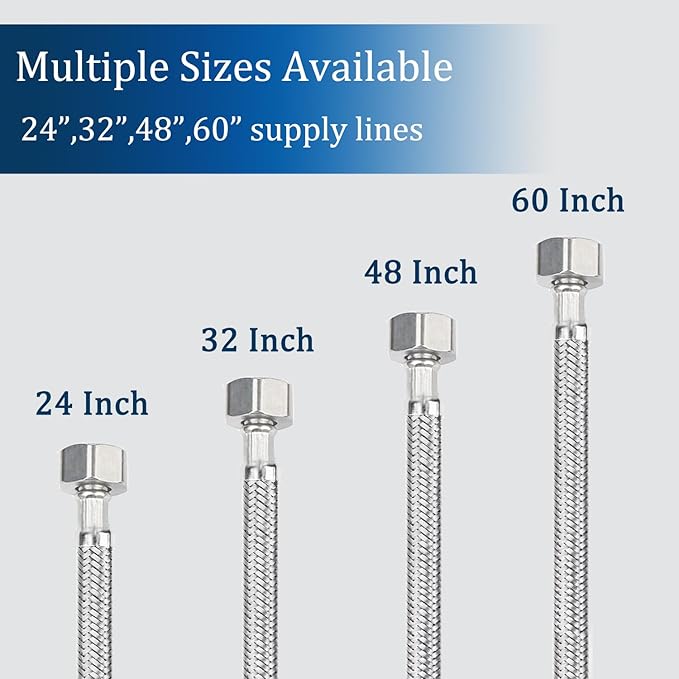 60" Faucet Supply Line,3/8" Comp x 1/2" FIP Flexible Faucet Connector,Stainless Steel Braided Supply Line for Long Distance Use of Faucet Sink, Water Heater, Angle Valve（Plumbers Tape Include)