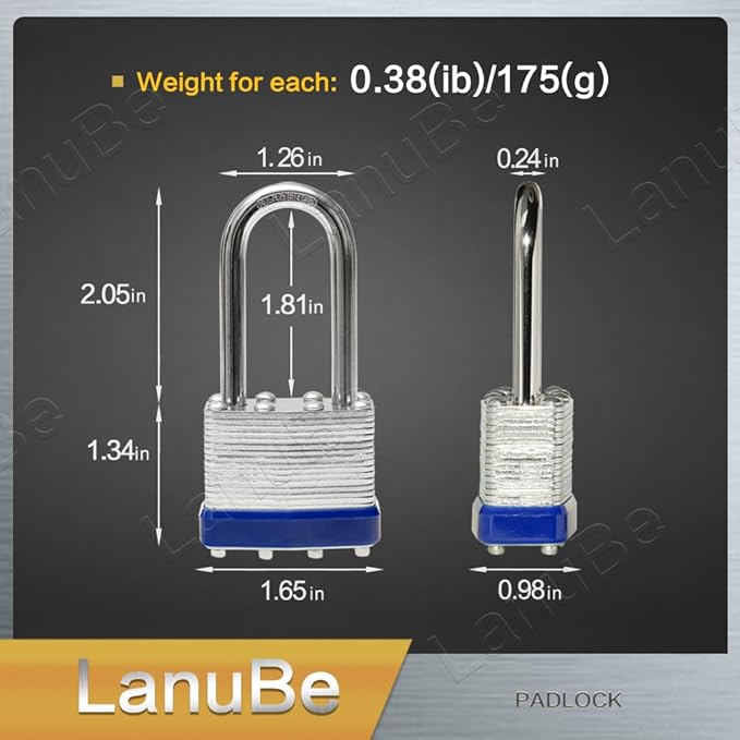 LanuBe Laminated Padlock 1-9/16inch (40mm) Long Shackle 60 Pack Keyed Alike, Blue Plastic Hoop, Bulk Locks for Warehouse, School