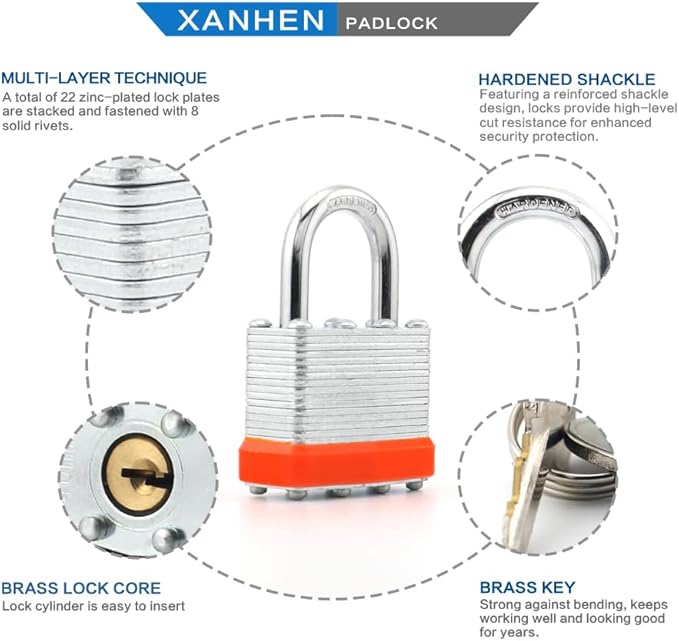 Keyed Alike Laminated Steel Padlocks with Normal Shackle for Sheds, Fences & Lockers (2-Pack)