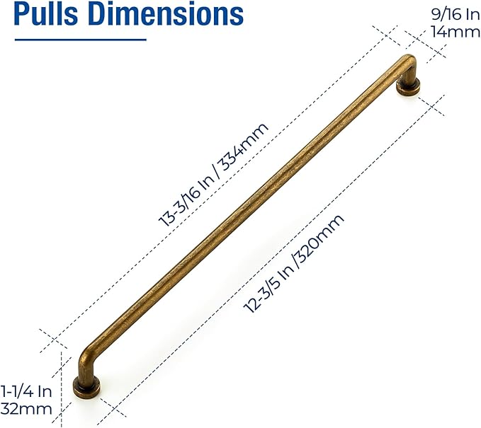 JOY DECOR Cabinet Pulls – 12-3/5 Inch Hole Center, Antique Brass, 10 Pack, Zinc Alloy Cabinet Handles for Drawers & Cupboard – Vintage Style Hardware for Kitchen, Bathroom, Dresser, Furniture Makeover