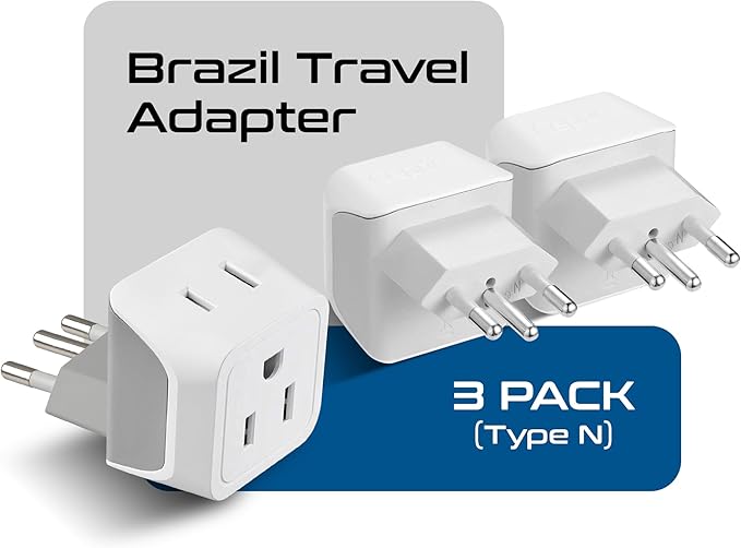 Ceptics Brazil Travel Adapter Plug with Dual Usa Input - Type N (3 Pack - Ultra Compact - Safe Grounded Perfect for Cell Phones, Laptops, Camera Chargers and More - Power Plug (CT-11C)