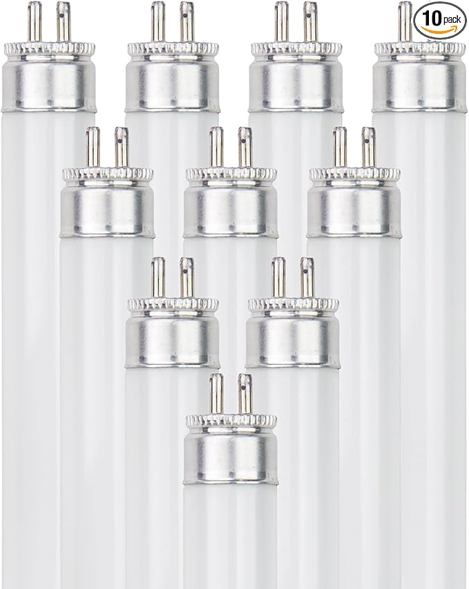 Sunlite 6-Inch F4T5/WW T5 Linear Fluorescent Lamp, 4 Watts, 140 Lumens, 2700K Soft White, Miniature G5 Bi-Pin Base, ROHS Compliant, High Performance Straight Tube, 10 Pack