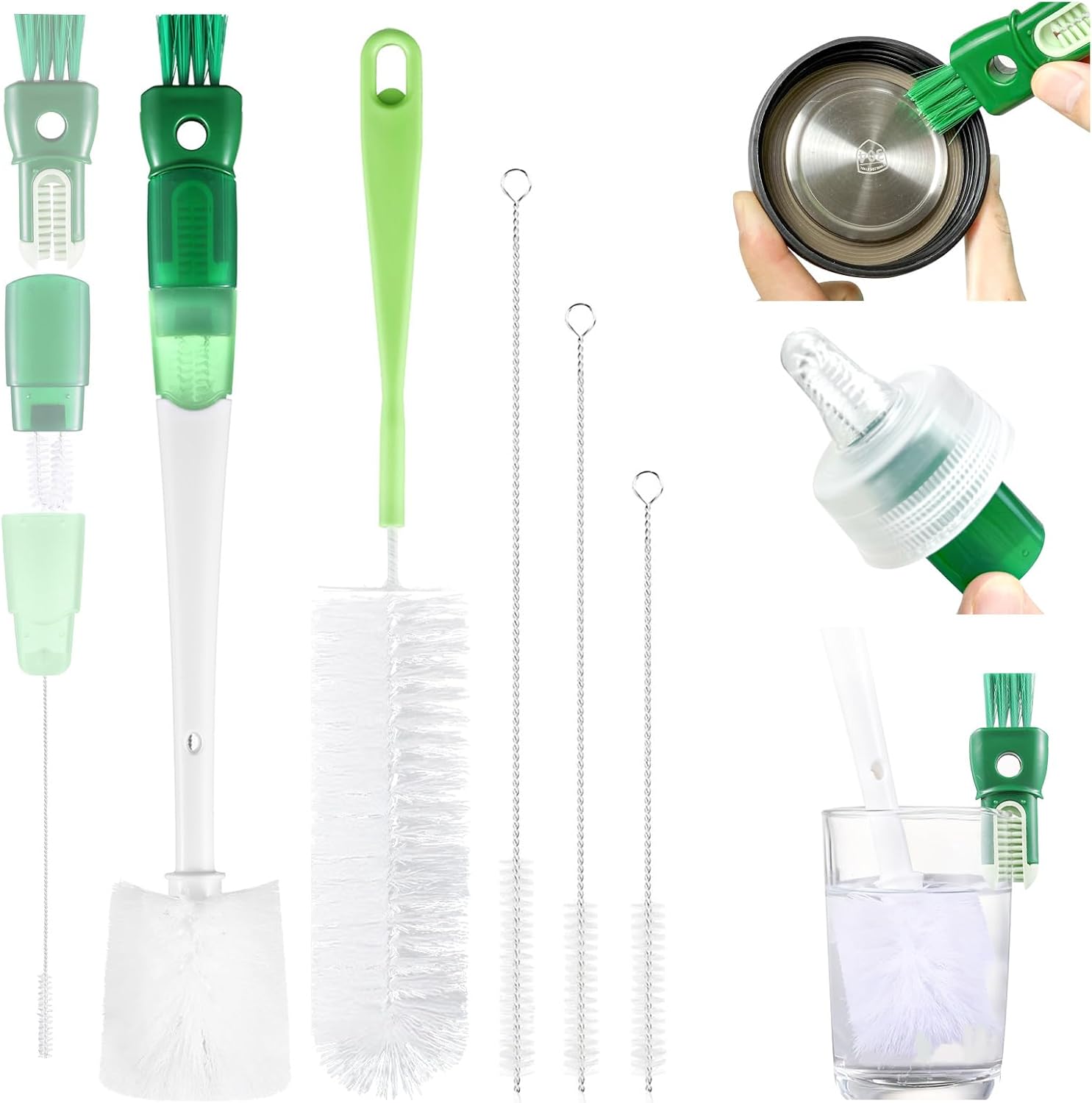 XYFuuee 5 Pack Bottle Brush Set, 5 in 1 Water Bottle Cleaning Brush, Long Handle Narrow Wine Cup Cleaner, 3 Straw Brushes for Stanley, Travel Nipple Lid Gap Detail Washer Brush