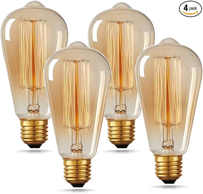 HESSION ST64 Edison Bulbs, E26 Base 110V-40W 4-Pack 2700K Vintage Light Bulb, Amber Glass Warm Light Dimmable Decorative Bulbs for Livingroom Kitchen Table Light etc.