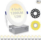 HiBay 12 Pack Canless LED Recessed Ceiling Lights 4 Inch, 1200LM 12W=150W, 5000K Daylight Wafer Downlights, Dimmable Ultra-Thin Recessed Lighting Fixtures - ETL and Energy Star Certified