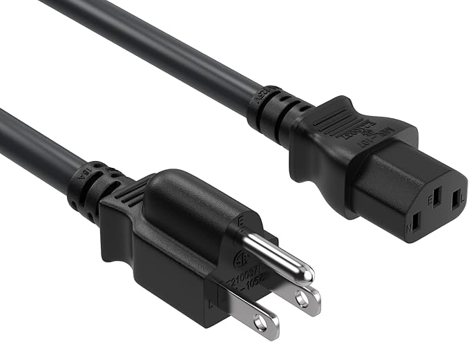 CableLeader 8ft 18 AWG Universal Power Cord IEC320 C13 to NEMA 5-15P, Extension Power Cord, Compatible with Computers, Monitors, Printers & TVs, Black