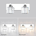 Aipsun Bathroom Vanity Lighting Fixtures Crystal Vanity Lights for Bathroom 2 Lights Stainless Steel Wall Lighting Fixtures(Exclude Bulb)