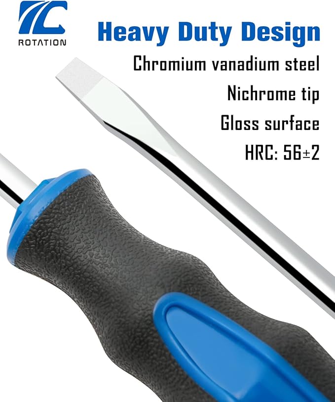 ROTATION 8-Piece Magnetic Screwdrivers Set with Nichrome tip, 4 Phillips and 4 Slotted Tips, Professional Cushion Grip Screwdriver Set with High Torque (8pc_silver tip_gloss)