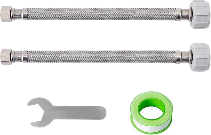 SUNGATOR 9'' Toilet Water Supply Line, 7/8" Ballcock x 3/8" Compression Toilet Hose Connector, 9 Inch Braided Stainless Steel Water Supply Line with 1 Wrench and Sealing Tape (2 Pack)