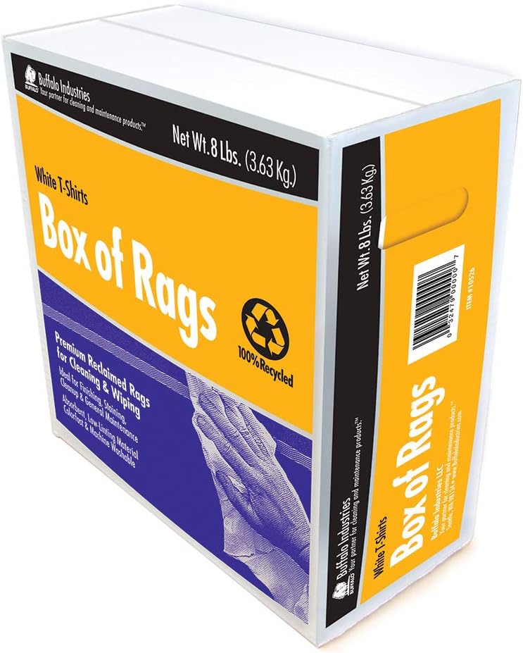 Buffalo Industries (10526) White Recycled T-Shirt Cloth Rags - 8 lb. box