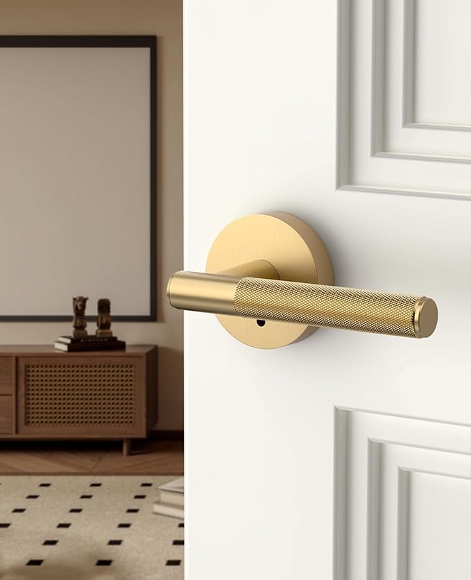 Asidrama 4 Pack Champagne Bronze Privacy Door Handles, Door Lever with Door Knobs Indoor for Bedroom or Bathroom, Heavy Duty Door Handles Interior with Locks for Left Right Sided Doors