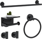 Matte Black Bathroom Hardware Accessories Set 5-Piece Towel Bar Set Includes 23.6in Towel Bar Toilet Paper Holder with Shelf,Towel Holder Set for Bathroom Stainless Steel Wall-Mounted