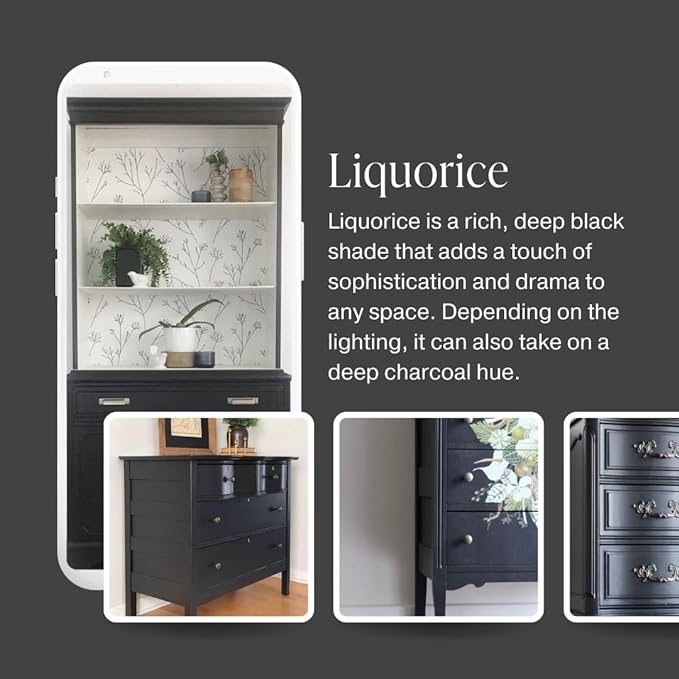 Country Chic All-in-One Chalk Paint for Furniture, Cabinets, Home Decor, Eco-Friendly, Matte Finish, Built-In Primer & Top Coat for Wood, Metal - Liquorice (Black) - 4 oz (118 ml)