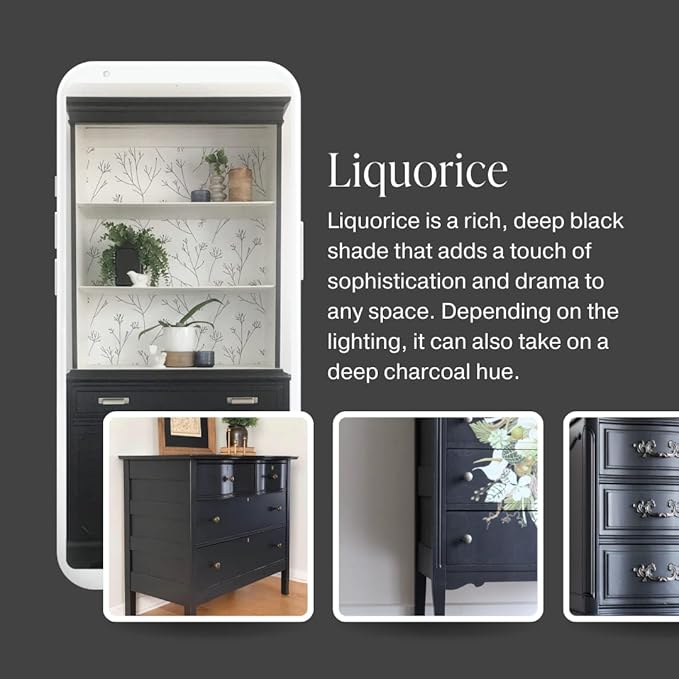 Country Chic All-in-One Chalk Paint for Furniture, Cabinets, Home Decor, Eco-Friendly, Matte Finish, Built-In Primer & Top Coat for Wood, Metal - Liquorice (Black) - Quart 32 oz (950 ml)