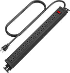 HHSOET Rotating Mountable Power Strip, 12 Outlet Wall Mount Surge Protector, Metal Heavy Duty and Versatile Outlet Strip, Stylish Appearance, Sturdy and Durable, 3ft Power Cord.(Black)