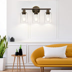 3-Light Bathroom Light Fixtures, Brown and Gold Bathroom Wall Lights, Modern Vanity Light with Clear Glass Shade, Bathroom Wall Lamp for Mirror Hallway Cabinet