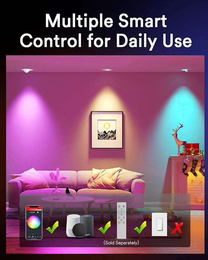 Lumary 4 Inch Smart Recessed Lighting, 360°+90° Adjustable Gimbal Light, COB Color Changing LED Ceiling Lights, 7W Eyeball Soffit Downlights, Work with Alexa/Google Assistant, ETL-Listed, 4 Pack