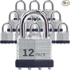 Keyed Alike Laminated Steel Padlocks with Normal Shackle for Sheds, Fences & Lockers (12-Pack)