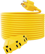 PLUGTUL 100FT Outdoor Extension Cord with Multiple Outlets, 14 Gauge, 3-Outlet, SJTW, 15A 14AWG 1875W SJTW, ETL Listed - Great for Garage, Garden and Home, Yellow