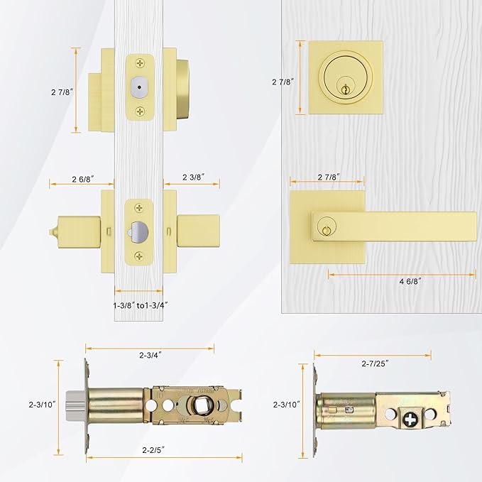 Haidms Gold Exterior Door Lock Set, Front Door Handle and Deadbolt Set, Gold Entry Door Locksets with Dead Bolt, Heavy Duty Zinc-alloyed Front Door Lock Set