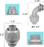 32 Pack 3/4 Inch Liquid Tight Connector NPT Non-Metallic PVC Electrical Flexible Conduit Fittings, UL Listed 16 Pack 90D and 16 Pack 180D