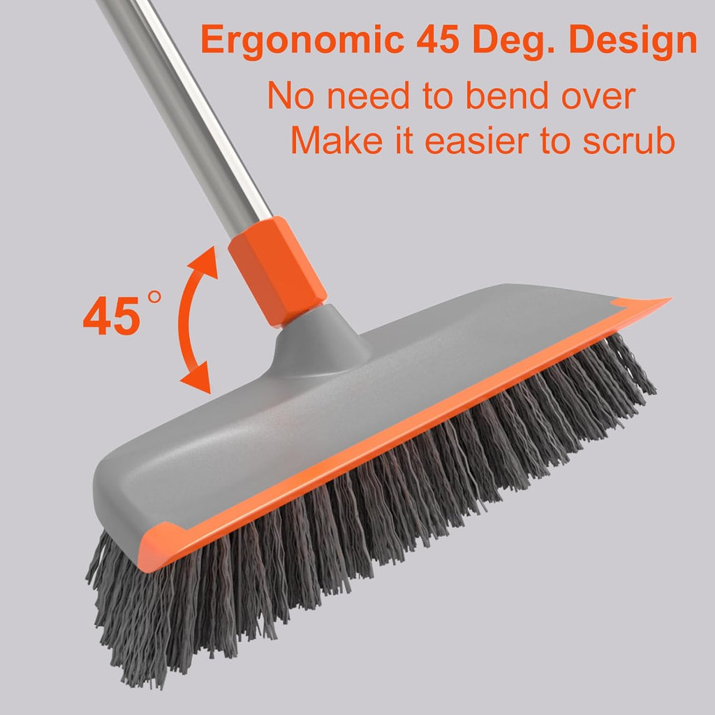 BITOPE Deck Scrub Brush with Long Handle, Heavy Duty Floor Cleaning Scrubber with Stiff Bristles Garage Concrete Cleaner Tool for Cleaning Tile Patio Outdoor Porch Indoor Kitchen Shower Bathroom