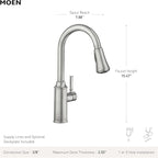 Moen 87801SRS Conneaut One Handle Pulldown Kitchen Sink Faucet with Reflex Docking and Power Clean, Spot Resist Stainless
