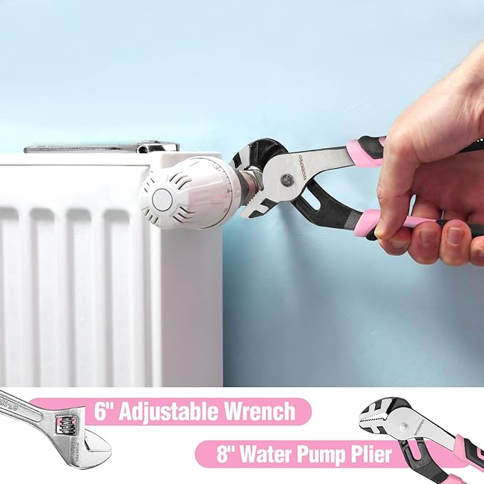 WORKPRO 52-Piece Pink Tools Set, Household Lady Tool Kit with Storage Toolbox, Basic Tool Set for Home, Garage, Apartment, Dorm, New House, Back to School, and as a Gift