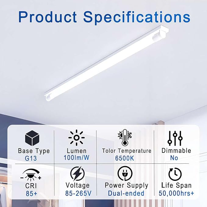 Aolyty T8 LED Tube Light, 9W Shop Light 6500K Super Bright Dual End Powered No Ballast Bypass Light fixtures 2ft 24" for Warehouse, Garage, Office, Home - 10 Pack