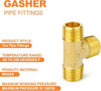 GASHER 10PCS Brass Male Tee Pipe Fitting T Adapter, 3 Way Brass Fitting 1/8" x 1/8" x 1/8" NPT T Fitting