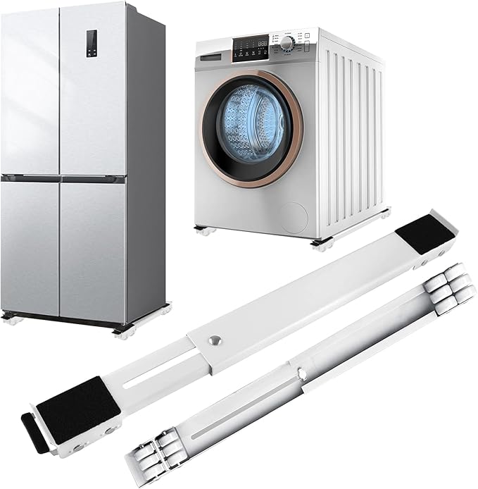 Heavy Duty Extendable Appliance Rollers Mobile Washing Machine Base,Furniture Dolly Mobile Roller,Fridge Stand Moving Cart Appliance Wheels for Washing Machines,Dryers, Refrigerators (White)