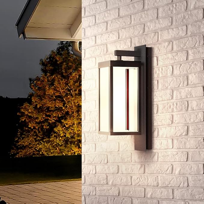 Dusk to Dawn Sensor Outdoor Wall Sconce, LED Integrated Exterior Wall Lantern Fixture, Wall Mount Lights Anti-Rust Waterproof Matte Black Wall Lamp with Clear Glass Shade for Garage, Doorway