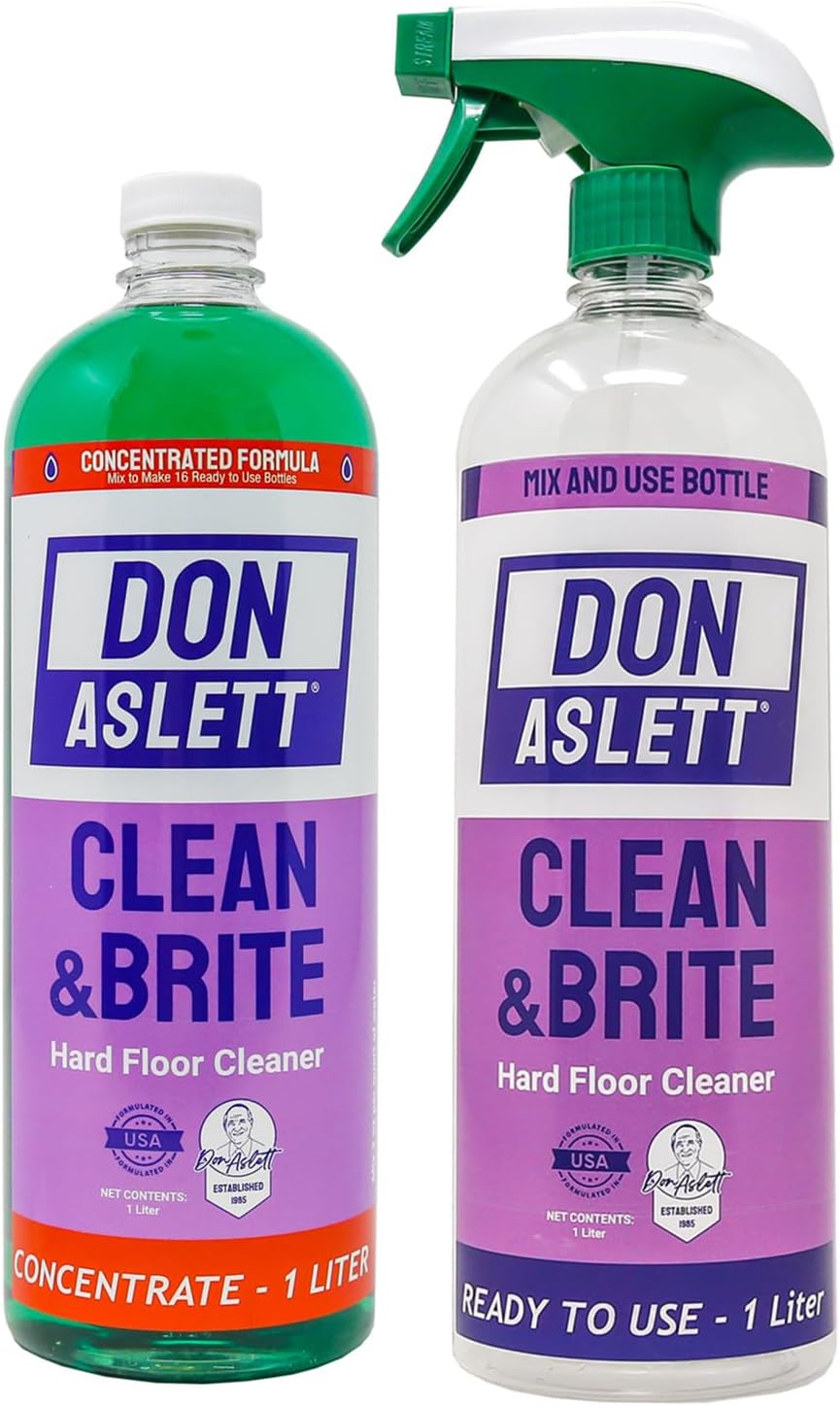 Don Aslett Clean & Brite Set (1 Quart Concentrate and 32 Oz Ready-To-Use Spray Bottle) Floor Cleaner | Restore Natural Shine of Hard Flooring Surface - Tile, Vinyl, Linoleum, Wood